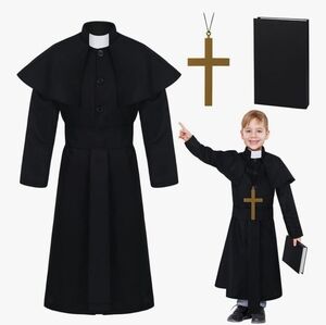 Children's Black Priest Costume with Gold Cross
